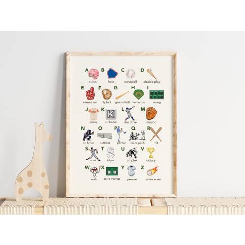 Baseball Alphabet Nursery Print, Watercolor Baseball Print, Baseball Wall Art, Baseball Gift, ABCs print, Boys Room, Kids Room, Nursery Art