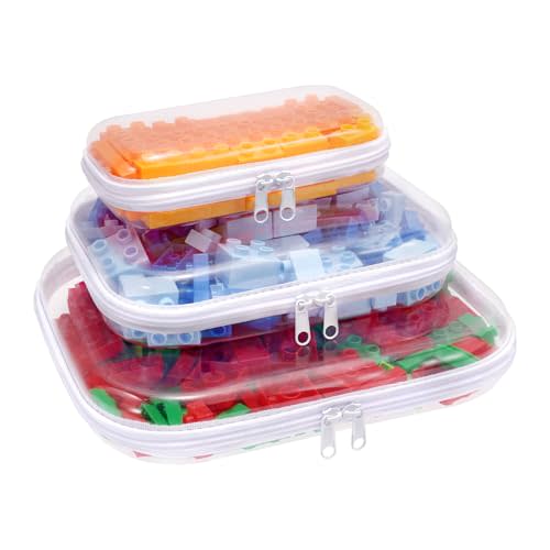 SXS LACONIC Clear Hard Plastic Zipper Case,Transparent Double Zippers Hard Pouch with 3pcs,Portable Travel Organizer Bin for Toy Storage