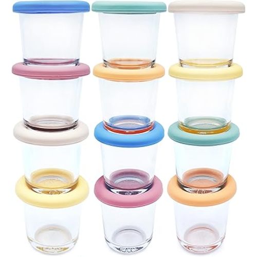Elk and Friends 4oz Borosilicate Glass Baby Food Storage Jars with Silicone Lid | Strong Glass | Set of 12 | Microwave, Oven & Dishwasher Safe | Infant and Babies
