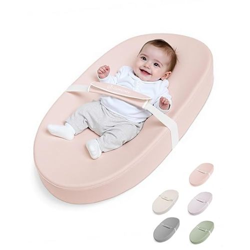 COMOMY Baby Changing Pad with Wipeable & Waterproof PU Cover, Contoured Diaper Changing Pad for Dresser with Non-Slip Safety Belt, Portable and Lightweight, Large Cushioned Foam, Pink