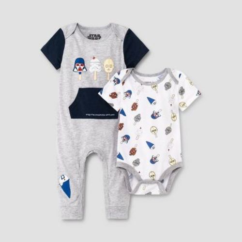 Baby Boys' 2pk Star Wars Romper Set - Heather Gray 12m