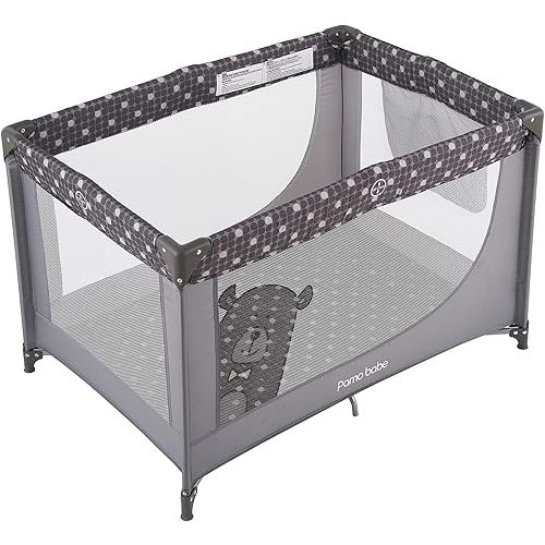 Pamo Babe Portable Crib Baby Playpen with Mattress and Carry Bag Grey