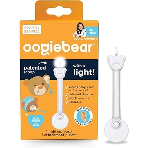 oogiebear Brite - Baby Nose Cleaner and Ear Wax Removal Tool. Baby Gadget with Nighttime LED Light. Safe Snot Booger Picker for Newborns, Infants & Toddlers