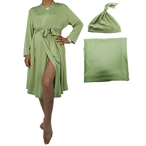 SUFEINI Maternity Robe and Matching Baby Swaddle Blanket Set, Mommy Robe with Receiving Blanket Girls Boys Sleepwear