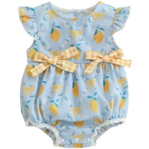 Smocked Newborn Baby Girl Clothes Lemon Watermelon Fruit Bubble Romper Flying Sleeve Ruffle Onesie Summer Outfit