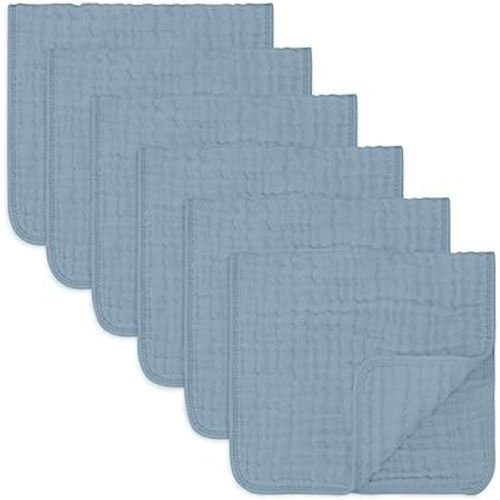 Comfy Cubs Muslin Burp Cloths Large 100% Cotton Hand Washcloths for Babies, Baby Essentials 6 Layers Extra Absorbent and Soft Boys & Girls Rags for Newborn Registry (Pacific Blue, 6-Pack, 20" X10")