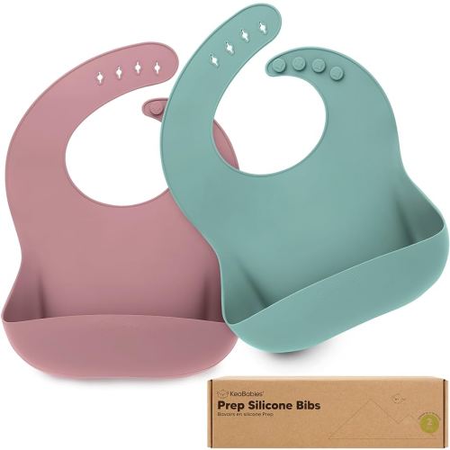 KeaBabies 2-Pack Silicone Baby Bibs for Eating - Sturdy Food-Grade Silicone Bibs for Babies Girl, Boy, Large Food Catcher, Clean & Put On Easily, Waterproof Toddler Feeding Essentials (Quantum)