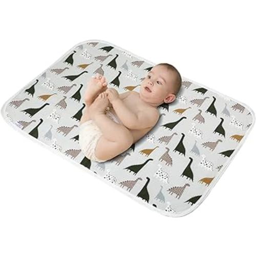 Baby Diaper Changing Pad, 21 5/8" x 31.5" Waterproof Changing Pad Liners - Reusable Soft and Absorbent Portable Changing Mat(Cute Dinosaur1PCS)