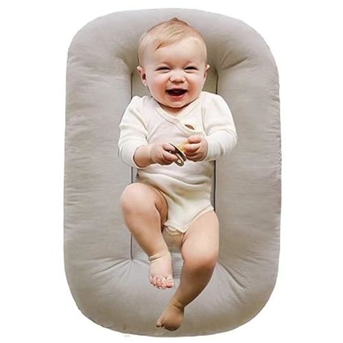 Baby Lounger Pillow for Newborn, Snuggle Organic Lounger for Baby, Soft Cotton Breathable Baby Nest Sleeper (Beige,85x45cm/33.5x17.7in)