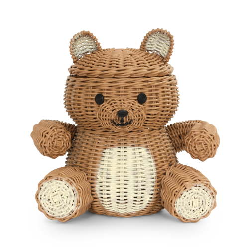 G6 Collection Brown Bear Rattan Storage Basket with Lid, Decorative Home Decor, Hand Woven, Shelf Organizer (1 Pack)