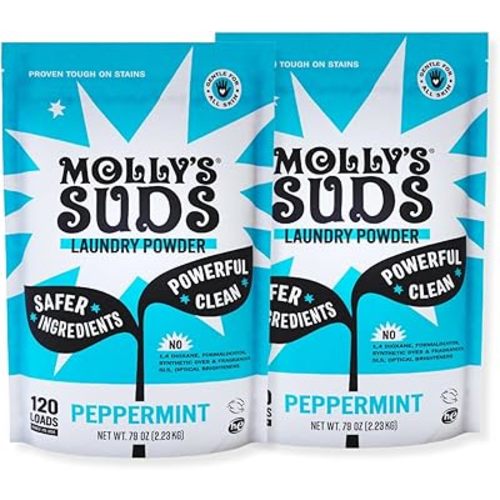 Molly's Suds Original Laundry Detergent Powder | Clean Laundry Detergent Powder for Sensitive Skin | Simple, Effective Ingredients, Stain Fighting | 240 Load (Peppermint)