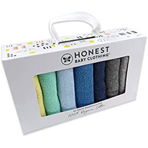 HonestBaby 10-Pack Organic Cotton Baby-Terry Wash Cloths, Rainbow Blues, One Size