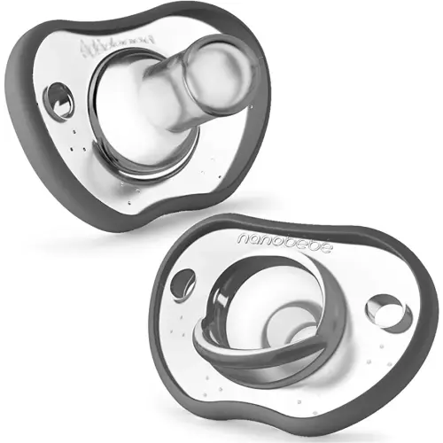 Nanobebe Baby Pacifiers 0-3 Month - Orthodontic, Curves Comfortably with Face Contour, Award Winning for Breastfeeding Babies, 100% Silicone - BPA Free. Perfect Baby Registry Gift 2pk,Grey