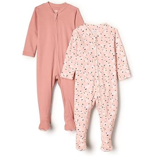 Amazon Essentials x Sofia Grainge Unisex Babies' Cotton Footed Sleep and Play Bodysuit, Pack of 2