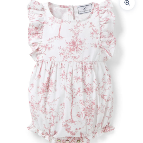 Baby's Twill Ruffled Romper in Pink Timeless Toile