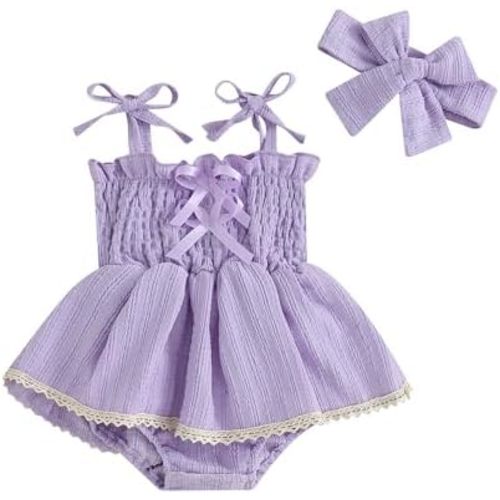 Newborn Baby Girl Bodysuit Sleeveless Halter Frill Romper One-piece Jumpsuit with Headband Summer Clothes Set