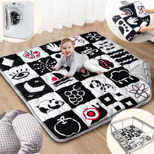Beavtaens Baby Play Mat for Floor, Fits 50x50 Playpen, Super Soft, Non-Slip, for Ages 0-4 (Contrast)