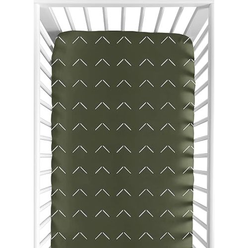 Sweet Jojo Designs Hunter Green Boho Arrow Boy or Girl Fitted Crib Sheet Baby or Toddler Bed Nursery - White Bohemian Tribal Southwest Chevron Geometric Herringbone Woodland Gender Neutral