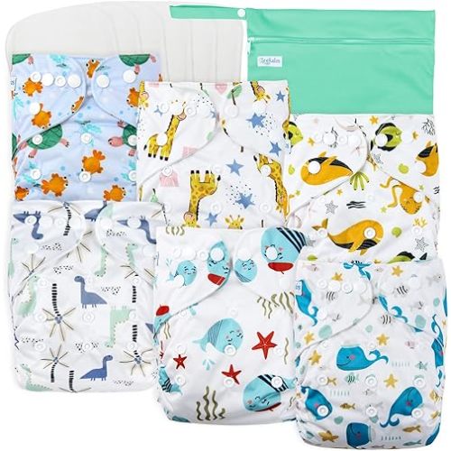 Leekalos Cloth Diapers Reusable for Boys and Girls, Baby Diaper Cloth with Inserts & Wet Bag One Size (Undersea)