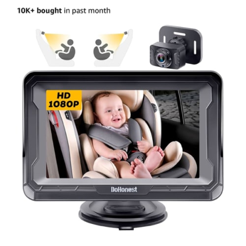 DoHonest Baby Car Camera HD 1080P - Rear-Facing Car Baby Monitor with Night Vision, Adjustable View Angle, Easy Setup, Anti-Glare Display, Safety for Kids & Infants