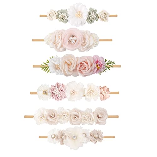 mligril 6pcs Baby Headbands Nweborn Flower Hair Bows for Girls-Infant Elastic Hair Band Bows Wraps Baby Headband Hair Accessories Gifts for Toddles