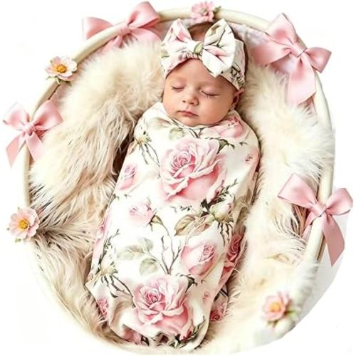 Galabloomer Newborn Receiving Blanket Headband Set Baby Flower Swaddle