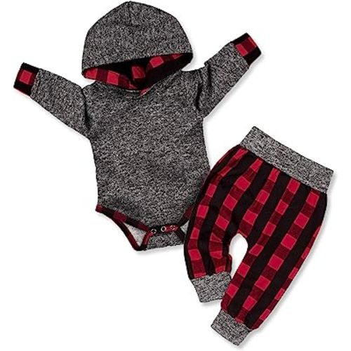 Fommy Newborn Baby Boy Clothes Plaid Letter Print Long Sleeve Hoodies + Long Pants 2PCS Fall Winter Outfits Set
