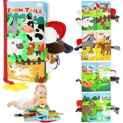 Baby Book Toys 0-6 Months, Baby Boy Girl Shower Gifts, Baby Toys 6 to 12 Months, Tummy Time Crinkle Book with Teether, Christmas Stocking Stuffers, Touch and Feel Book for Babies Infant Newborn