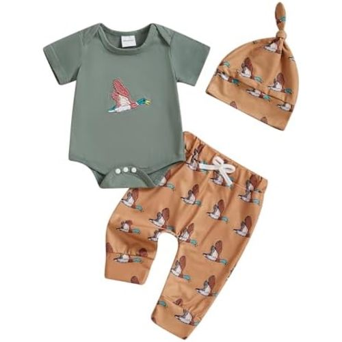 Newborn Infant Baby Boy Hunting Outfit Mallard Duck Deer Short Sleeve Romper Camo Shorts Set Hunter Summer Outfits
