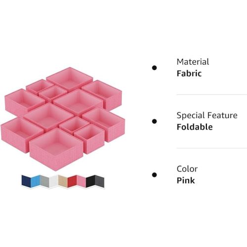 Drawer Organizer Clothes Set of 12 Pink - Dresser Organizer For Nursery, Bedroom, Closet - The Perfect Baby Clothes Organizer and Storage & General Nursery Organization or Dresser Drawer Organizers - 12 Baskets