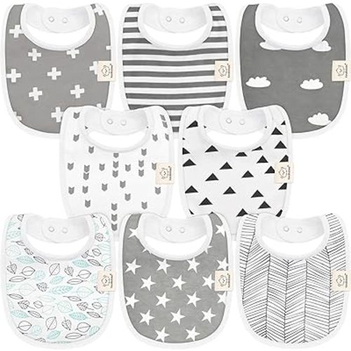 8-Pack Organic Baby Bibs for Boys, Girls - Soft Cotton Drooling and Teething Baby Bibs, Baby Girl Bibs, Baby Boy Bibs, Baby Drool Bibs for Baby Girl, Boy, Newborn Infant Bibs (Grayscape)