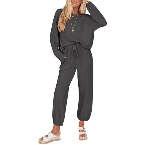 KIRUNDO Lounge Sets for Women Travel Airport Outfits Lightweight Tops Drawstring Pants Tracksuit Jogger Set Postpartum