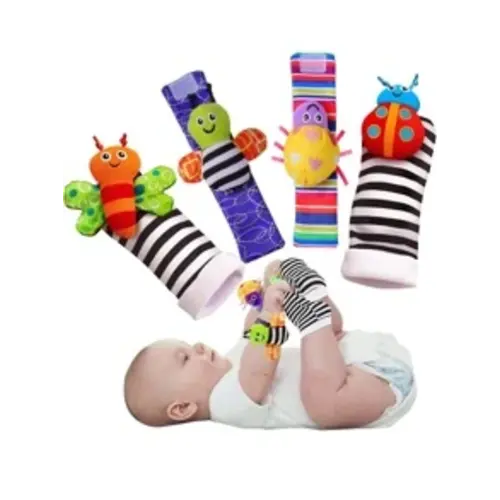 4pc/Set Baby Infant Rattle Socks Toys New Infant Wristband Socks Girl Boy Learning Toy Set ((Some Parts May Be Random)