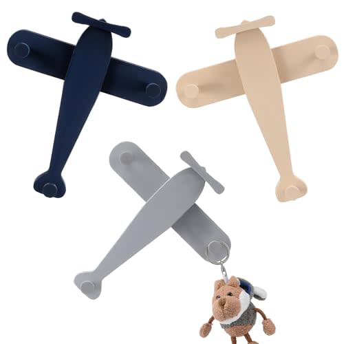 AceOrbit 3 Pack Airplane Shaped Wall Coat Hooks Retro Nursery Decor Wooden Airplane Decorative Cute Coat Rack Wall Mount for Bedroom Living Room Office Entryway Door Nursery