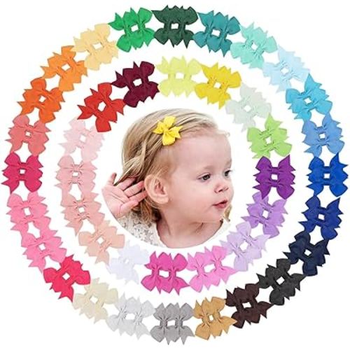 doboi 80PCS 2'' Baby Girls Fully Lined Grosgrain Boutique Solid Color Ribbon Mini Hair Bows Clips for Teens Infants Kids Toddlers Newborn Children Set of 40 Pairs