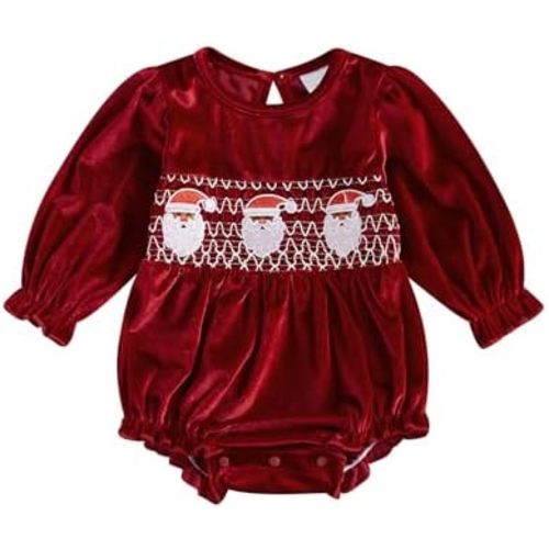 My First Christmas Baby Girl Bubble Romper Long Sleeve Crewneck Jumpsuit Baby Santa Outfit Newborn Clothes