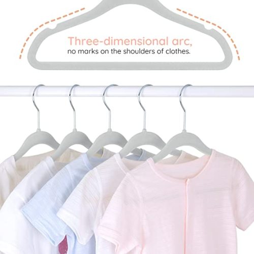 KIDS VELVET HANGERS Baby Clothes Hanger with Dividers Grey 50-Pack