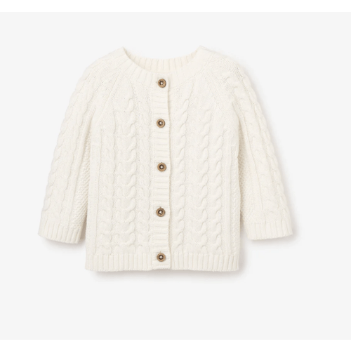 Whisper White Horseshoe Cable Knit Baby Cardigan – Elegant Baby