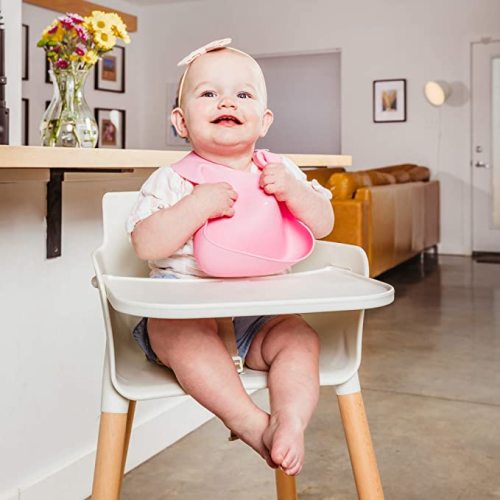WeeSprout Waterproof Silicone Baby Bibs (Set of 2) | Pocket to Catch Food - Pink Purple