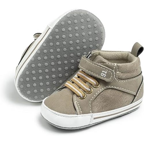 Meckior Toddler Baby Boys Girls High Tops Ankle Sneakers Soft Anti-Slip Sole PU Leather Moccasins Infant Newborn Prewalker First Walking Crib Shoes