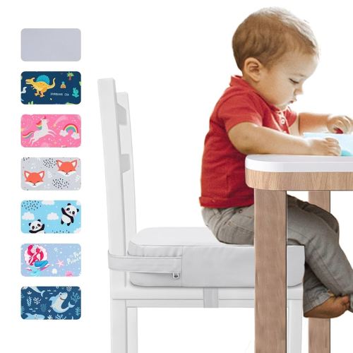 Toddler Booster Seat for Dining Table, Portable Kids Booster Seat with Safety Buckles, High Cushion for Travel with Non-Slip Bottom (Gray)