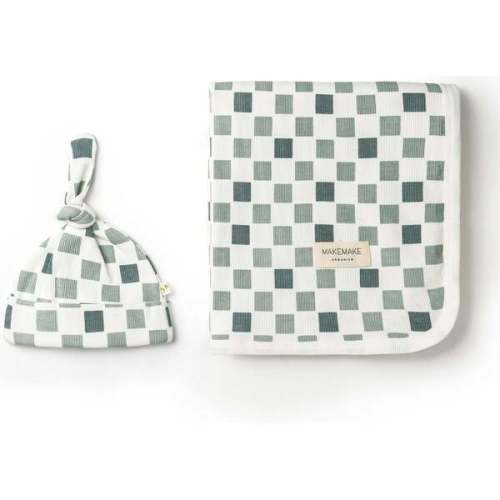 Organic Swaddle Blanket & Hat Set, Chequered - Makemake Organics | Maisonette