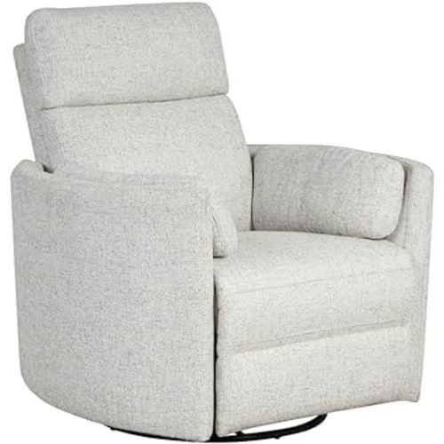 Contemporary Fabric Quartz Power Swivel Glider Recliner with USB Charger, 240-Degree Swivel, in White/Fossil Finish