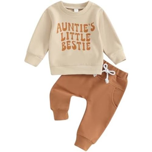 Aunties Bestie Baby Clothes Gender Neutral Baby Boy Girl Long Sleeve Sweatshirt Pullover Pant Fall Solid Color Outfit