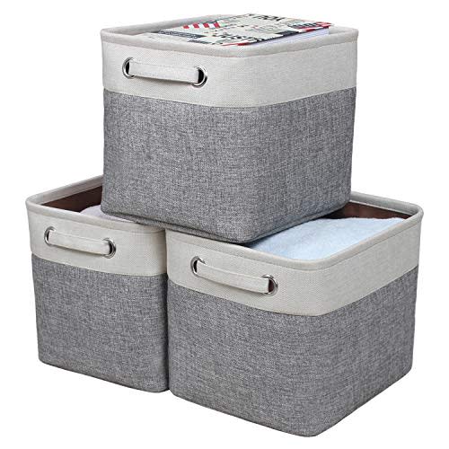 Kntiwiwo Foldable Storage Bin Collapsible Basket 12" x 10" x 9.5" Cube Storage Organizer Bins with Dual Carry Handles for Home Closet Shelves Drawers Organizer, Set of 3, Grey
