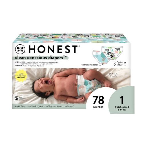 The Honest Company Disposable Diapers - Club Pack Barnyard Babies & A Pawty - Size 7 - 64ct