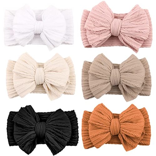 Niceye Baby Headbands Stretchy Nylon Headband with Bows for Newborn Wide Headbands Infant Baby Toddler Girls- Pack of 6 - Apricot,Caramel,White