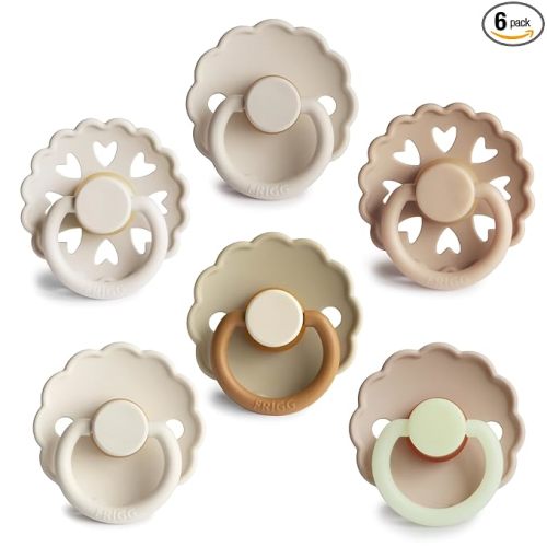 FRIGG Natural Rubber Baby Pacifier 6-Pack Cinnamon Charm | Made in Denmark | BPA-Free (0-6 Months)