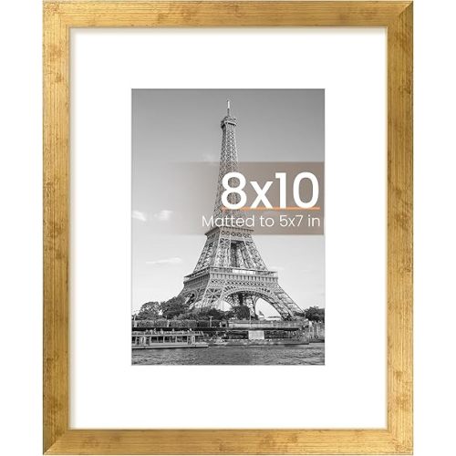 upsimples 8x10 Picture Frame, Display Pictures 5x7 with Mat or 8x10 Without Mat, Wall Hanging Photo Frame, Bronze, 1 Pack