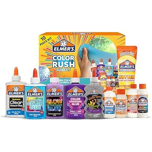 Elmer's Color Rush Slime Kit, Includes Liquid Glue, Activator, Makes Color Changing, Glow in The Dark, Butter Slime and More, 10 Piece Set - Perfect for Parties, Gift, Activity Time